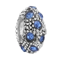 Charm in argento con cristalli sfaccettati blu profondo e trama in metallo lucido - Perlina in Strass Ovale Granulata (027)