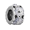 Perle de breloque argentée avec motif floral violet en émail pour bracelets - Breloque Cylindre Vintage Floral Lavande (42)