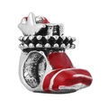 Silver Christmas boot charm with red enamel and star detail for DIY bracelets - Red Christmas Boot (009)