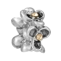 Silver flower cluster charm with champagne crystals and brushed metal texture - Champagne Rhinestone Stacked Flower Bead (030)