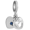 Ciondolo a doppio cuore in argento con gemma blu e cristalli pavé per gioielli fai-da-te - Ciondolo a Cuore a Doppio Strato (028)