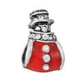 Christmas snowman charm with red enamel and sparkling rhinestones for DIY bracelets - Snowman with Red Scarf (010)