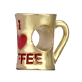 Charm de taza de café en acabado dorado con esmalte rojo y grabado I Love Coffee - Estilo Taza de Café Dorado (006)