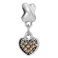 Silver charm bead with heart-shaped pendant featuring amber yellow rhinestones - Amber Heart Shaped Rhinestone Pendant (033)