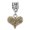 Silver heart charm bead with amber rhinestones and a 3D bow accent for bracelets - Bowknot Heart Full Rhinestone Charm (035)