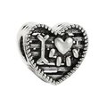 Silver vintage heart charm with I love pets engraving for DIY bracelets - Antique Silver