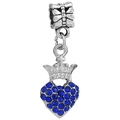Charm a cuore con corona in argento e cristalli blu per bracciali gioielli DIY - Ciondolo Combinato Cuore e Corona (038)