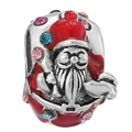 Christmas Santa Claus bead charm with red enamel and multicolored rhinestones in silver finish - Santa Claus with Rhinestones (022)