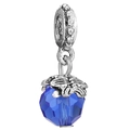 Ciondolo charm in argento con cristallo blu scuro sfaccettato e dettagli in foglia - Perlina Sfaccettata Blu Scuro Vintage (040)