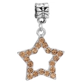 Star-shaped silver charm pendant with orange stones for DIY bracelet jewelry - Vintage Silver Amber Zircon Star Charm (043)