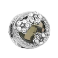 Silver charm bead with brown faceted gemstone and pavé floral crystal patterns - Brown Gemstone Pave Flower Bead (044)