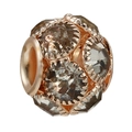 Perle sphérique or rose avec cristaux gris fumé sertis pavé pour bracelets - Perle Boule Pierre Gris Fumé Or Rose (038)