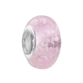 Pink translucent glass bead charm with sparkling glitter and silver metal core - Pink Sequin Lampwork Glass Bead (26) / Pink