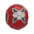Red enamel Christmas charm bead with silver holly leaf design for DIY bracelets - Red Holly Bead (025)