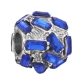 Charm di lusso con cristalli rettangolari blu scuro su base in argento lucido - Sfera in Strass Rettangolare Blu (044)