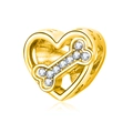 Abalorio de corazón dorado con diseño de hueso y circonitas para pulseras DIY - Estilo Corazón Hueso Dorado (026)