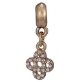 Ciondolo a fiore dorato con strass bianchi per braccialetti con charm fai da te stile Pandora - Quadrifoglio Cavo Oro (043)