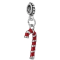 Silver candy cane charm bead with red enamel finish for Christmas bracelets - Red White Candy Cane (029)