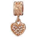 Ciondolo a cuore oro rosa con cristalli e anello a rilievo per braccialetti charm DIY - Ciondolo Cuore Oro Rosa (044)