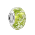 Light green S925 sterling silver glass charm bead with white floral texture for DIY bracelets - Normal Specification / White Fluffy Texture Style / Light Green