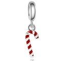 Silver candy cane charm bead with red and white enamel for Christmas DIY bracelets - Classic Candy Cane (030)