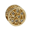 Abalorio de árbol de la vida dorado con hojas de corazón y circonitas incrustadas - Estilo Árbol Corazón Dorado (029)