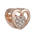Breloque en forme de cœur or rose sertie de zircons pour bracelet DIY - Perle Cœur Imbriqué Or Rose (045)