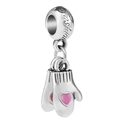 Silver charm pendant with pink heart mittens and Fashion engraving on the bead - Pink Heart Mittens (031)