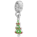 Christmas tree charm bead with green enamel and rhinestones for DIY bracelets - Bright Christmas Tree (033)