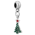 Green Christmas tree charm bead with red star detail for DIY holiday jewelry making - Enamel Christmas Tree (034)