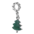 Christmas tree charm with green enamel and silver metal for DIY beaded bracelets - Layered Christmas Tree (036)