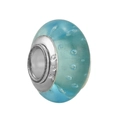 Light blue glass charm bead with micro bubbles and S925 sterling silver core detail - Light Blue Bubble Lampwork Bead (S925) (45)