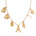 Collar de acero dorado con letra A y colgantes de animales marinos y perlas - Dorado-A