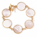 Pulsera de acero inoxidable chapada en oro de 18K con nácar blanco y cierre de palanca OT - Estilo Dorado Multi-Redondo (YLB0423)