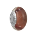 DIY S925 sterling silver bead with brown amber glass and inner bubble texture charm - Normal Specification / Tan