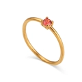 18K gold plated stainless steel thin ring with a round red birthstone in a 4-prong setting - Size 5 / Garnet Red