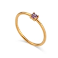 Minimalist 18K gold plated stainless steel ring with a round purple crystal stone - Size 5 / Burgundy
