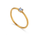 Minimalist 18K gold plated thin ring with a round light blue gemstone setting - Size 5 / Aquamarine