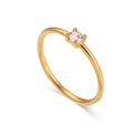 Minimalist 18K gold plated thin ring with round brilliant cut solitaire stone - Size 5 / White Zircon