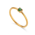 Minimalist 18K gold plated stainless steel ring with a round green gemstone - Green Zircon