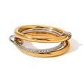 Vierlagiger Verbundring in Gold und Silber mit funkelnder Zirkonia-Pflasterung - US 5 / Dreischichtiger Zweifarbiger Strassring Stil 2