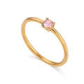 Minimalist 18K gold plated thin ring with round pink gemstone and four-prong setting - Light Pink