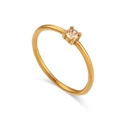 Minimalist 18K gold plated stainless steel ring with a champagne zircon gemstone - Dark Champagne