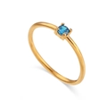 18K gold plated stainless steel ring featuring a round blue birthstone in four-prong setting - Deep Sea Blue