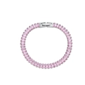 Zilveren tennisarmband met rechthoekige roze zirkonia-stenen en een metalen sluiting - Armband / Zilver-Roze
