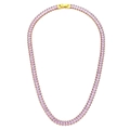 18K vergulde tennisketting met roze zirkonia steentjes in smaragd geslepen vorm - Ketting / Goud-Roze