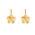 Pendientes de aro dorados con flores y pétalos texturizados con baño de oro de 18 quilates - Pendientes de Aro con Colgante de Flor con Rayas Talladas