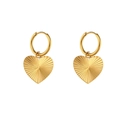 Pendientes de corazón dorado con textura de rayas radiales y baño de oro de 18K - Pendientes de Aro con Colgante de Corazón con Rayas Talladas
