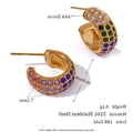 18K vergoldete C-Ohrringe mit bunten AAA-Zirkonia und Edelstahl-Basis für Damen - C-Form Creolen / Gold - Mehrfarbige Zirkonia