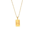 Golden rectangle pendant necklace with radiant sunburst texture and twisted water wave chain - Striped Geometric Rectangular Pendant Necklace
